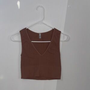 Source Unknown Brown V-Neck Crop Top